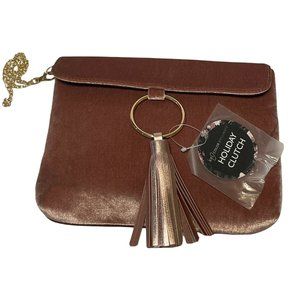 ION -HOLIDAY CLUTCH-SOFT Velvet ROSE W/GOLD COLOR ACCENT Chain Handle -NEW!!!